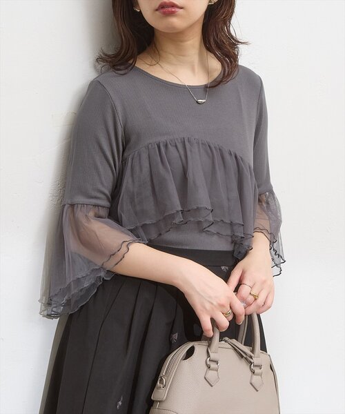 natural couture(ナチュラルクチュール)の「osonoアシメチュール切替カットソートップス(Tシャツ/カットソー・レディース・オフホワイト/グレー/モカ・FREE)」の10枚目の写真