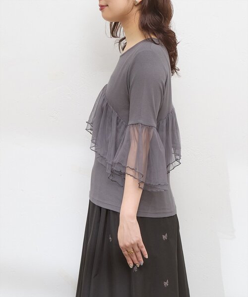natural couture(ナチュラルクチュール)の「osonoアシメチュール切替カットソートップス(Tシャツ/カットソー・レディース・オフホワイト/グレー/モカ・FREE)」の20枚目の写真