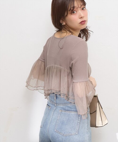 natural couture(ナチュラルクチュール)の「osonoアシメチュール切替カットソートップス(Tシャツ/カットソー・レディース・オフホワイト/グレー/モカ・FREE)」の16枚目の写真
