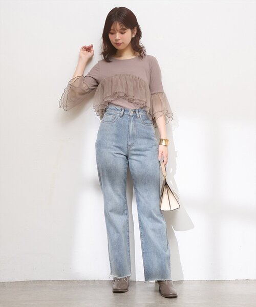 natural couture(ナチュラルクチュール)の「osonoアシメチュール切替カットソートップス(Tシャツ/カットソー・レディース・オフホワイト/グレー/モカ・FREE)」の17枚目の写真