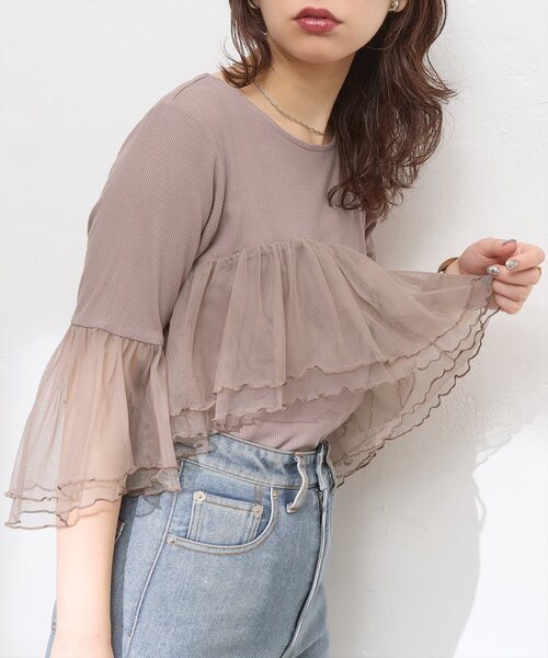 natural couture(ナチュラルクチュール)の「osonoアシメチュール切替カットソートップス(Tシャツ/カットソー・レディース・オフホワイト/グレー/モカ・FREE)」の14枚目の写真
