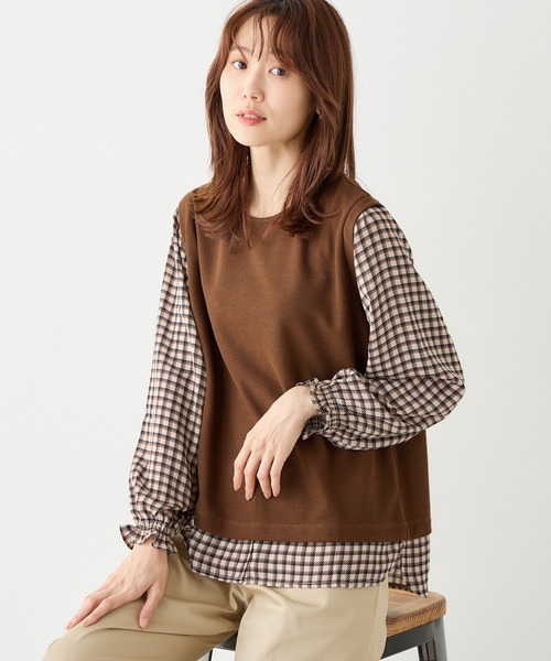 Petit Honfleur（プチオンフルール）の「切替プルオーバー（Tシャツ/カットソー・レディース・ネイビー/ブラウン/ブラック・M/L）」の3枚目の写真