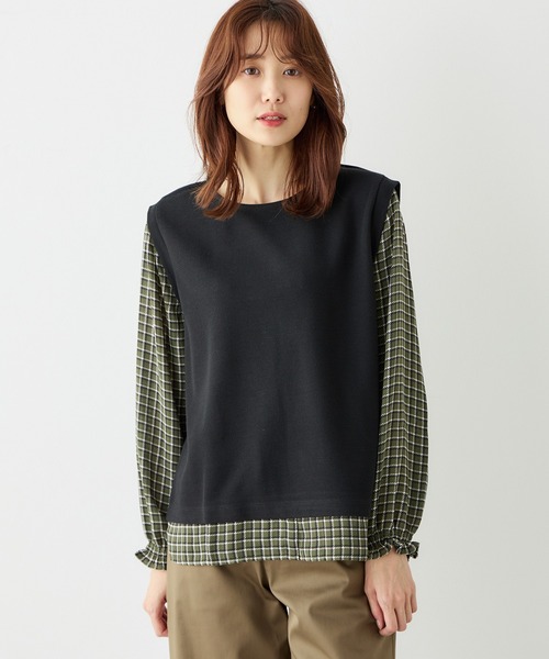Petit Honfleur（プチオンフルール）の「切替プルオーバー（Tシャツ/カットソー・レディース・ネイビー/ブラウン/ブラック・M/L）」の2枚目の写真