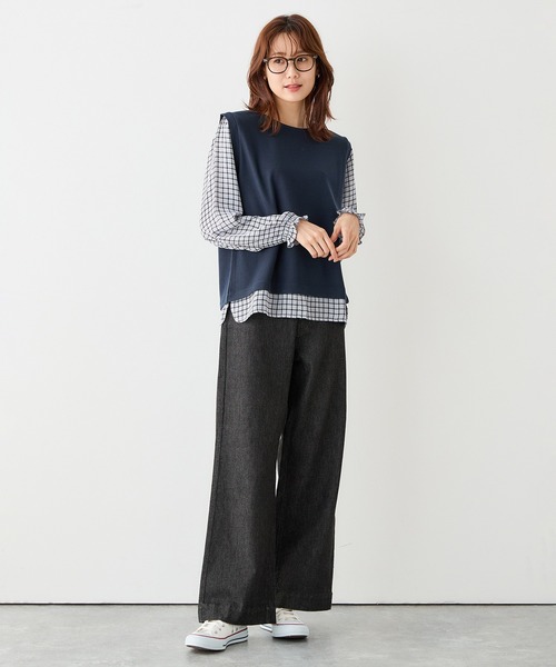 Petit Honfleur（プチオンフルール）の「切替プルオーバー（Tシャツ/カットソー・レディース・ネイビー/ブラウン/ブラック・M/L）」の17枚目の写真