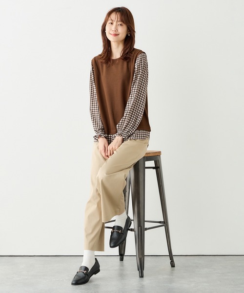 Petit Honfleur（プチオンフルール）の「切替プルオーバー（Tシャツ/カットソー・レディース・ネイビー/ブラウン/ブラック・M/L）」の10枚目の写真
