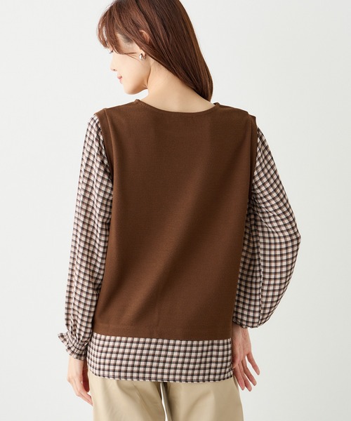 Petit Honfleur（プチオンフルール）の「切替プルオーバー（Tシャツ/カットソー・レディース・ネイビー/ブラウン/ブラック・M/L）」の12枚目の写真