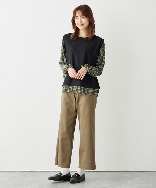 Petit Honfleur（プチオンフルール）の「切替プルオーバー（Tシャツ/カットソー・レディース・ネイビー/ブラウン/ブラック・M/L）」の4枚目の写真