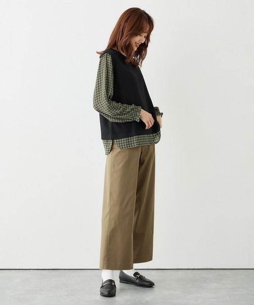Petit Honfleur（プチオンフルール）の「切替プルオーバー（Tシャツ/カットソー・レディース・ネイビー/ブラウン/ブラック・M/L）」の6枚目の写真