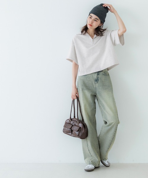 セール】【WEB限定セール】ハーフジップミニ裏毛トップス（Tシャツ