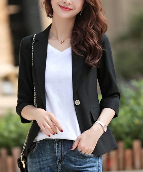 【セール】ショート丈ノッチジャケット（テーラードジャケット）｜Doux Belle（ドゥーベル）