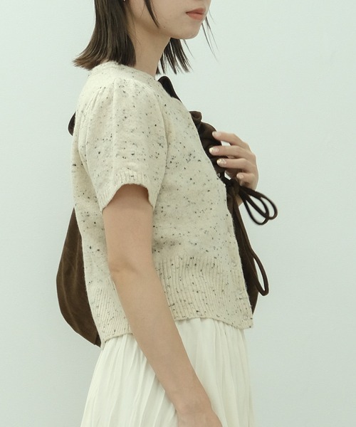 カーディガン パフスリーブ半袖ネップカーディガン / 半袖 夏 秋 ニットトップス レディース HEILIS カーディガン パフスリーブ半袖ネップカーディガン