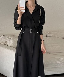 ウエストマーク襟付きロングシャツワンピース