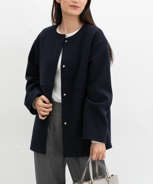 Honeys（ハニーズ）の「【抗菌防臭・静電気軽減】ノーカラーコート（ノーカラーコート・レディース・アイボリー/ブラック/ネイビー/モカ/ベージュ・S/M/L/LL/3L）」の5枚目の写真