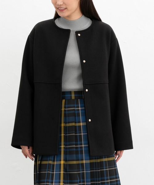 Honeys（ハニーズ）の「【抗菌防臭・静電気軽減】ノーカラーコート（ノーカラーコート・レディース・アイボリー/ブラック/ネイビー/モカ/ベージュ・S/M/L/LL/3L）」の3枚目の写真