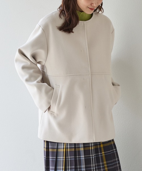 Honeys（ハニーズ）の「【抗菌防臭・静電気軽減】ノーカラーコート（ノーカラーコート・レディース・アイボリー/ブラック/ネイビー/モカ/ベージュ・S/M/L/LL/3L）」の7枚目の写真