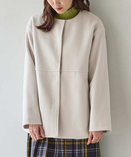 Honeys（ハニーズ）の「【抗菌防臭・静電気軽減】ノーカラーコート（ノーカラーコート・レディース・アイボリー/ブラック/ネイビー/モカ/ベージュ・S/M/L/LL/3L）」の17枚目の写真