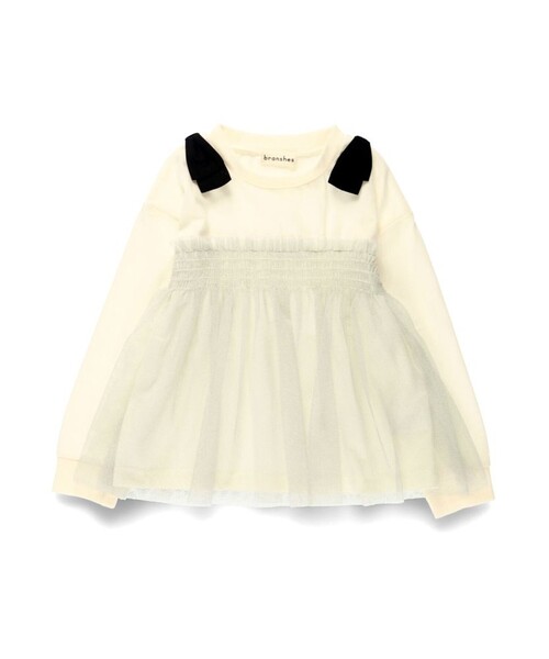 BRANSHES（ブランシェス）の「チュールドッキング長袖Ｔシャツ（Tシャツ/カットソー・キッズ・ピンク/アイボリー/ブラック・150/140/100/80/120/90/130/110）」の4枚目の写真