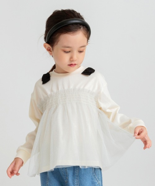 BRANSHES（ブランシェス）の「チュールドッキング長袖Ｔシャツ（Tシャツ/カットソー・キッズ・ピンク/アイボリー/ブラック・150/140/100/80/120/90/130/110）」の2枚目の写真