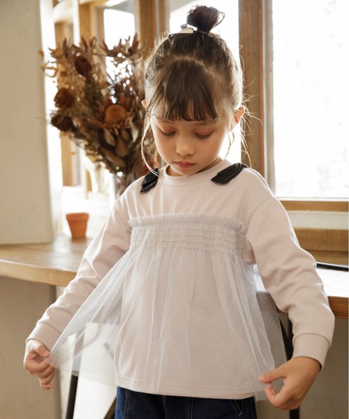 BRANSHES（ブランシェス）の「チュールドッキング長袖Ｔシャツ（Tシャツ/カットソー・キッズ・ピンク/アイボリー/ブラック・150/140/100/80/120/90/130/110）」の14枚目の写真