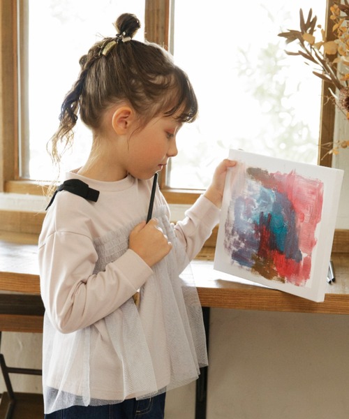 BRANSHES（ブランシェス）の「チュールドッキング長袖Ｔシャツ（Tシャツ/カットソー・キッズ・ピンク/アイボリー/ブラック・150/140/100/80/120/90/130/110）」の16枚目の写真