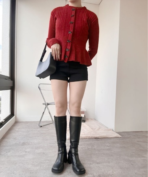kirakiraShop(キラキラショップ)の「リボン ボタン ペプラム ラメ ニット プルオーバー(ニット/セーター・レディース・ブラック/ホワイト/レッド・FREE)」の10枚目の写真