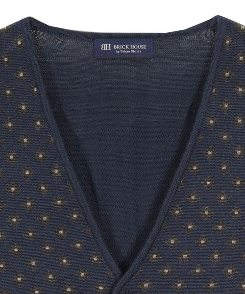 BRICK HOUSE by TOKYO SHIRT(ブリックハウス)の「小紋メンズニットジレ(ベスト・メンズ・ネイビー/ネイビー系2・M/L/LL)」の7枚目の写真