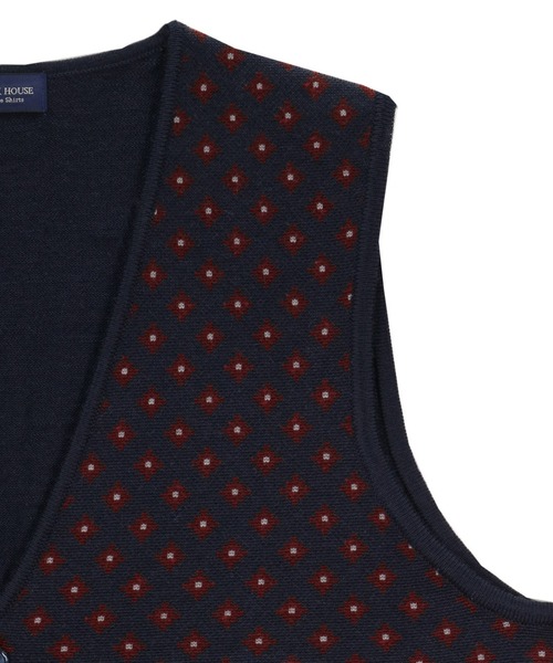 BRICK HOUSE by TOKYO SHIRT(ブリックハウス)の「小紋メンズニットジレ(ベスト・メンズ・ネイビー/ネイビー系2・M/L/LL)」の4枚目の写真