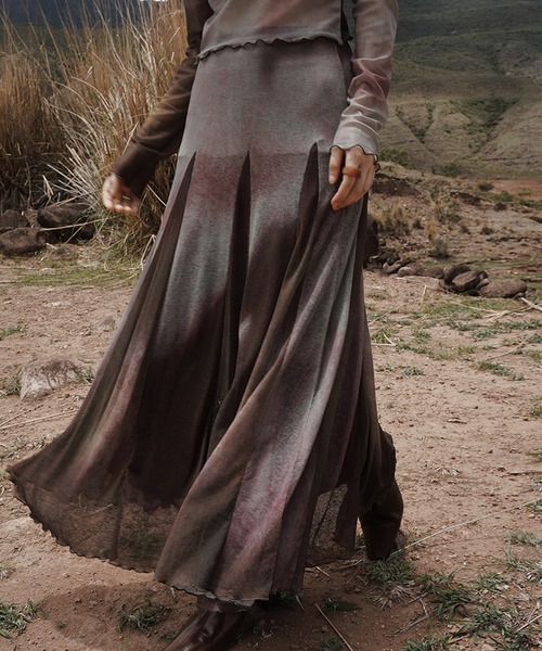 【セール】【moyo】ヴィンテージ風汚し加工ロングフレアスカート（スカート）｜aimoha（アイモハ）