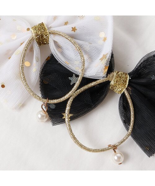 apres les cours（アプレレクール）の「チュールリボンヘアゴム（ヘアゴム・キッズ・ブラック/オフホワイト・FREE）」の5枚目の写真