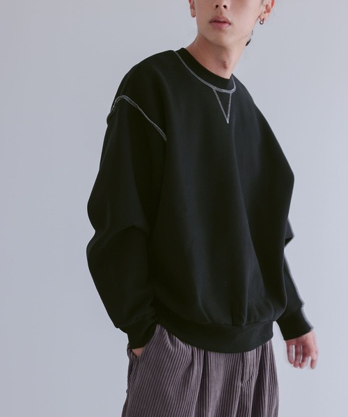 n'OrLABEL(ノアールレーベル)の「裏起毛配色ステッチプルオーバー(スウェット・メンズ・ブラック/グレー・M/L)」の1枚目の写真