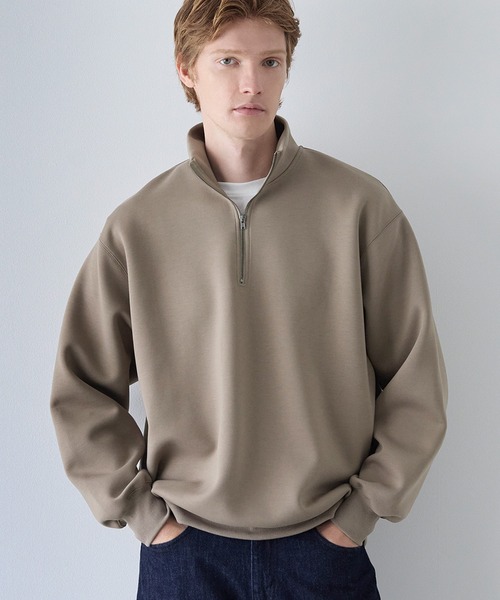 coca（coca）（コカ）の「ハリ感ソフトスウェット ハーフジップトップス（スウェット・メンズ・ブラック/ダークベージュ・L/M/XL）」の2枚目の写真