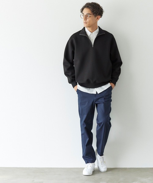 セール】ハリ感ソフトスウェット ハーフジップトップス（スウェット