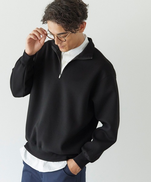 coca（coca）（コカ）の「ハリ感ソフトスウェット ハーフジップトップス（スウェット・メンズ・ブラック/ダークベージュ・L/M/XL）」の10枚目の写真