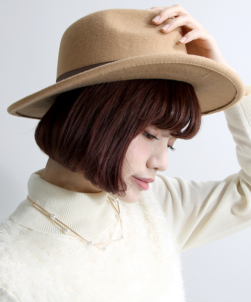 WEGO（ウィゴー）の「WEGO/ツバ広ハット（ハット・レディース・ブラック/ブラウン/ワイン/カーキ/ネイビー/ベージュ/オレンジ/ライトベージュ/グレイッシュベージュ・FREE）」の4枚目の写真