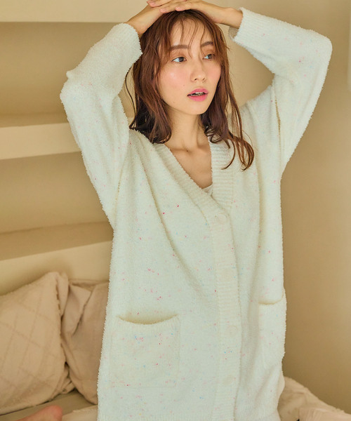 cross marche(クロスマルシェ)の「【LAFUKU/ラフク】もちふわマシュマロニット/カラーネップニットVネックカーディガン/ルームウェア(上下別売り)(ルームウェア/パジャマ・レディース・サーモンピンク/モカ/オフホワイト/サックスブルー/グレー・M/L/S/3L/LL)」の6枚目の写真