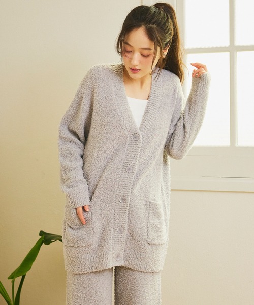 cross marche(クロスマルシェ)の「【LAFUKU/ラフク】もちふわマシュマロニット/カラーネップニットVネックカーディガン/ルームウェア(上下別売り)(ルームウェア/パジャマ・レディース・サーモンピンク/モカ/オフホワイト/サックスブルー/グレー・M/L/S/3L/LL)」の3枚目の写真
