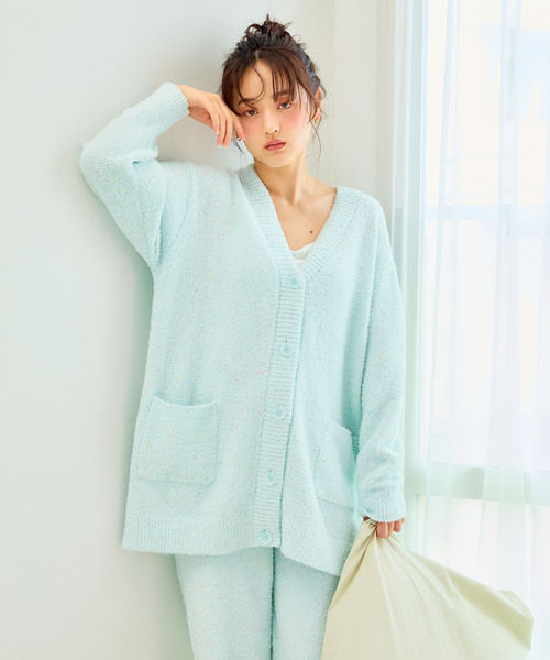 cross marche(クロスマルシェ)の「【LAFUKU/ラフク】もちふわマシュマロニット/カラーネップニットVネックカーディガン/ルームウェア(上下別売り)(ルームウェア/パジャマ・レディース・サーモンピンク/モカ/オフホワイト/サックスブルー/グレー・M/L/S/3L/LL)」の4枚目の写真