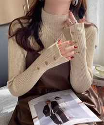 モックネック ニットトップス 長袖秋冬服