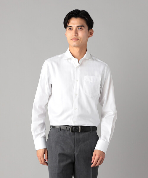COMME CA MEN(コムサメン)の「コットンヘリンボーン カッタウェイカラードレスシャツ (ホワイト)(シャツ/ブラウス・メンズ・ホワイト・M/L/S)」の1枚目の写真