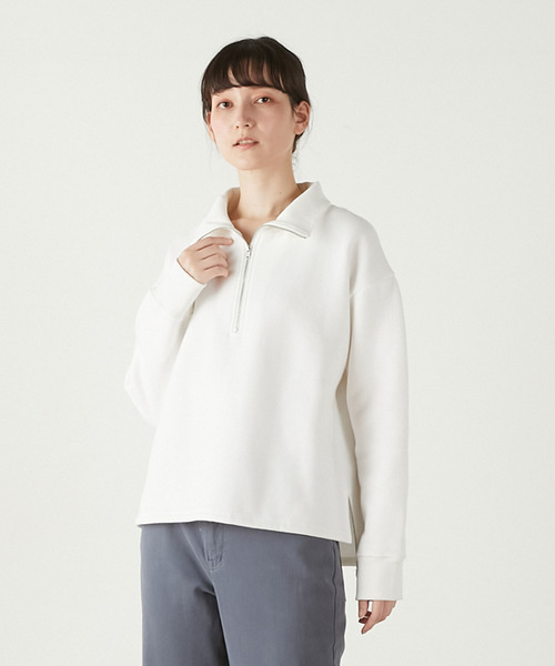 MELROSE claire（メルローズ クレール）の「【裏起毛＋リブ使いのハーフジッププルオーバー】（Tシャツ/カットソー・レディース・ピンク/ダークネイビー/オフホワイト・FREE）」の2枚目の写真