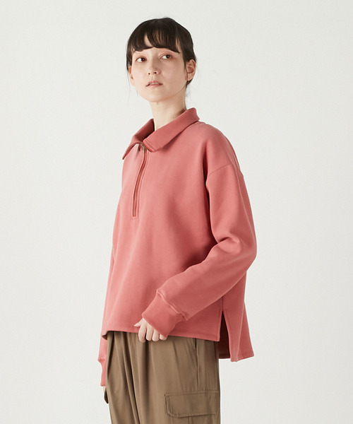 MELROSE claire（メルローズ クレール）の「【裏起毛＋リブ使いのハーフジッププルオーバー】（Tシャツ/カットソー・レディース・ピンク/ダークネイビー/オフホワイト・FREE）」の4枚目の写真