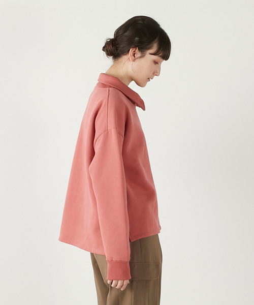 MELROSE claire（メルローズ クレール）の「【裏起毛＋リブ使いのハーフジッププルオーバー】（Tシャツ/カットソー・レディース・ピンク/ダークネイビー/オフホワイト・FREE）」の6枚目の写真