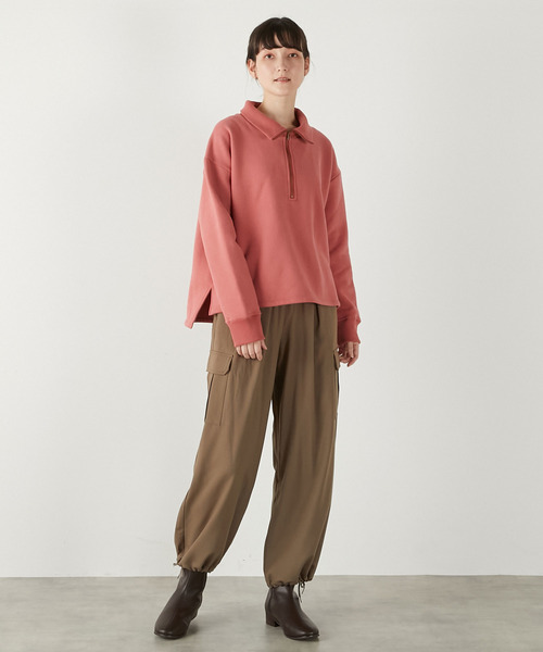 MELROSE claire（メルローズ クレール）の「【裏起毛＋リブ使いのハーフジッププルオーバー】（Tシャツ/カットソー・レディース・ピンク/ダークネイビー/オフホワイト・FREE）」の8枚目の写真