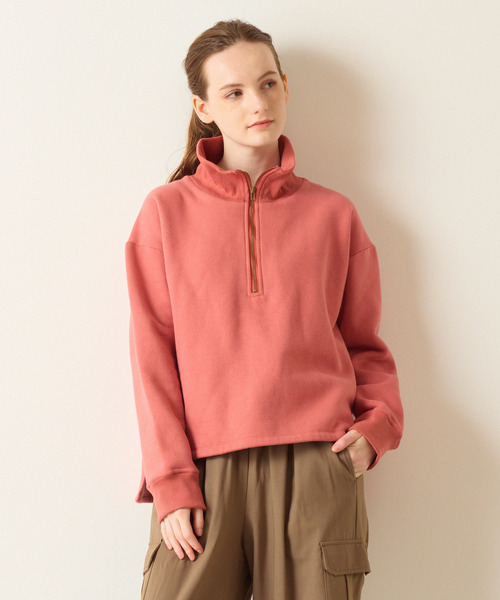 MELROSE claire（メルローズ クレール）の「【裏起毛＋リブ使いのハーフジッププルオーバー】（Tシャツ/カットソー・レディース・ピンク/ダークネイビー/オフホワイト・FREE）」の11枚目の写真