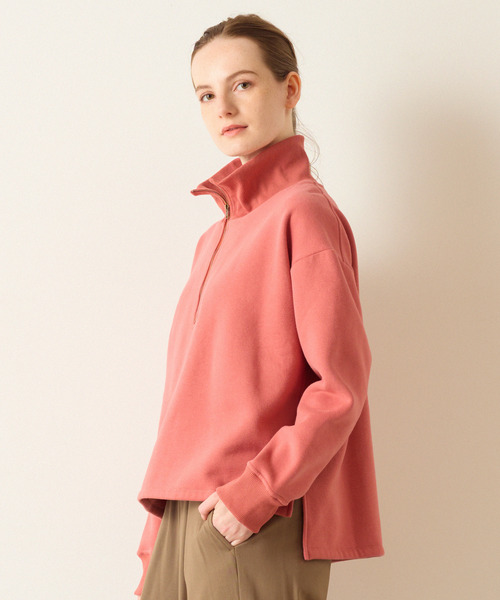 MELROSE claire（メルローズ クレール）の「【裏起毛＋リブ使いのハーフジッププルオーバー】（Tシャツ/カットソー・レディース・ピンク/ダークネイビー/オフホワイト・FREE）」の12枚目の写真