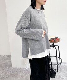 袖リブオーバーニットプルオーバー