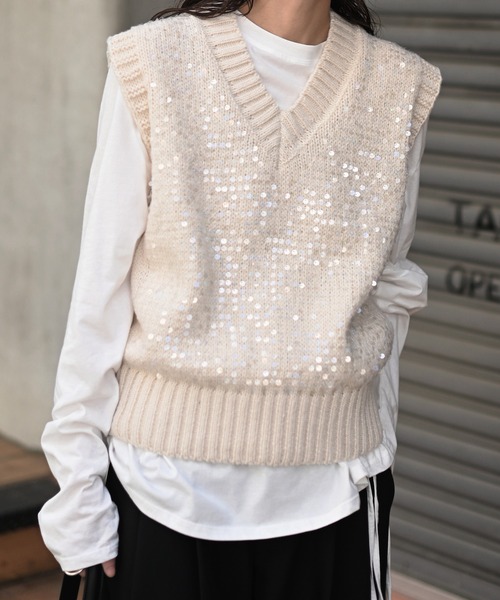 MARINA RINALDI マリナリナルディ ニット ベスト スパンコール MARINA RINALDI マリナリナルディ ニット ベスト スパンコール