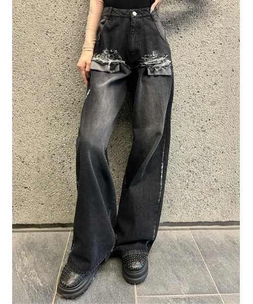 ダメージルーズデニムパンツ（デニムパンツ）｜Darich