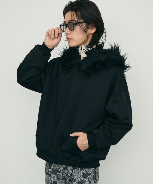 gibous fur hoodie black ファー　パーカー gibous fur hoodie black ファーパーカー