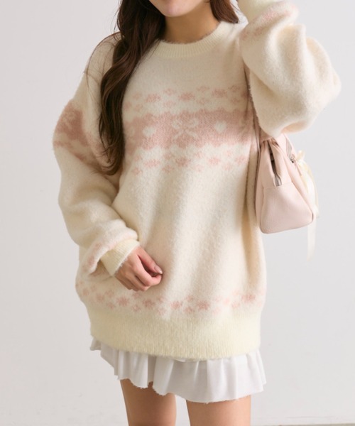 OLIVE des OLIVE（オリーブデオリーブ）の「リボンジャガードニット（ニット/セーター・レディース・オフホワイト/レッド/ブラック・FREE）」の6枚目の写真